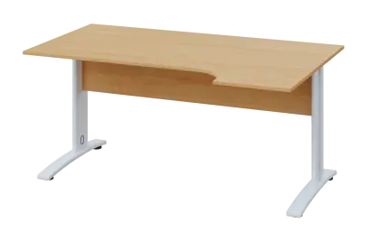 CRK 28 - 164 stůl kancelářský, rohový, pravý, kovová podnož bílá, deska 25 mm, široký 1600 mm, javor